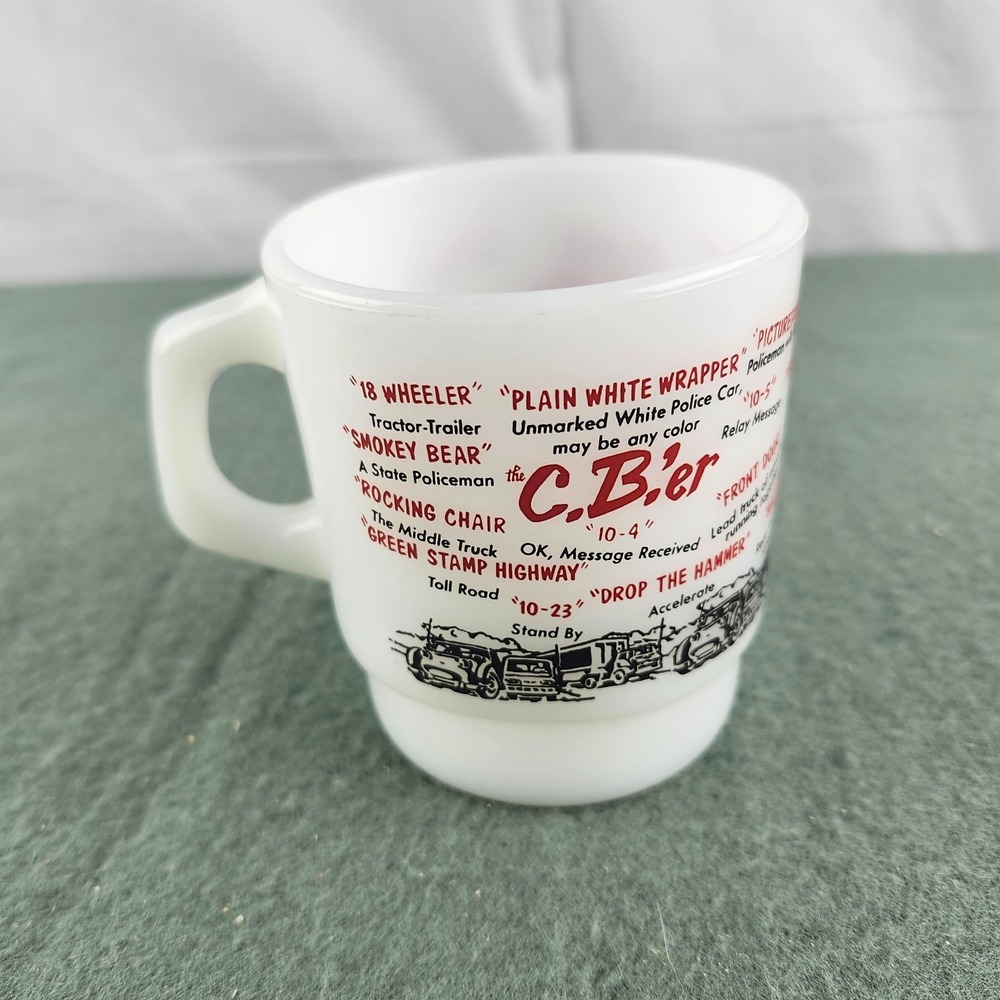 Vintage Fire King, CB'er‎ Trucker Milk Glass Mug Coffee Cup USA Anchor Hocking - Picture 2 of 6